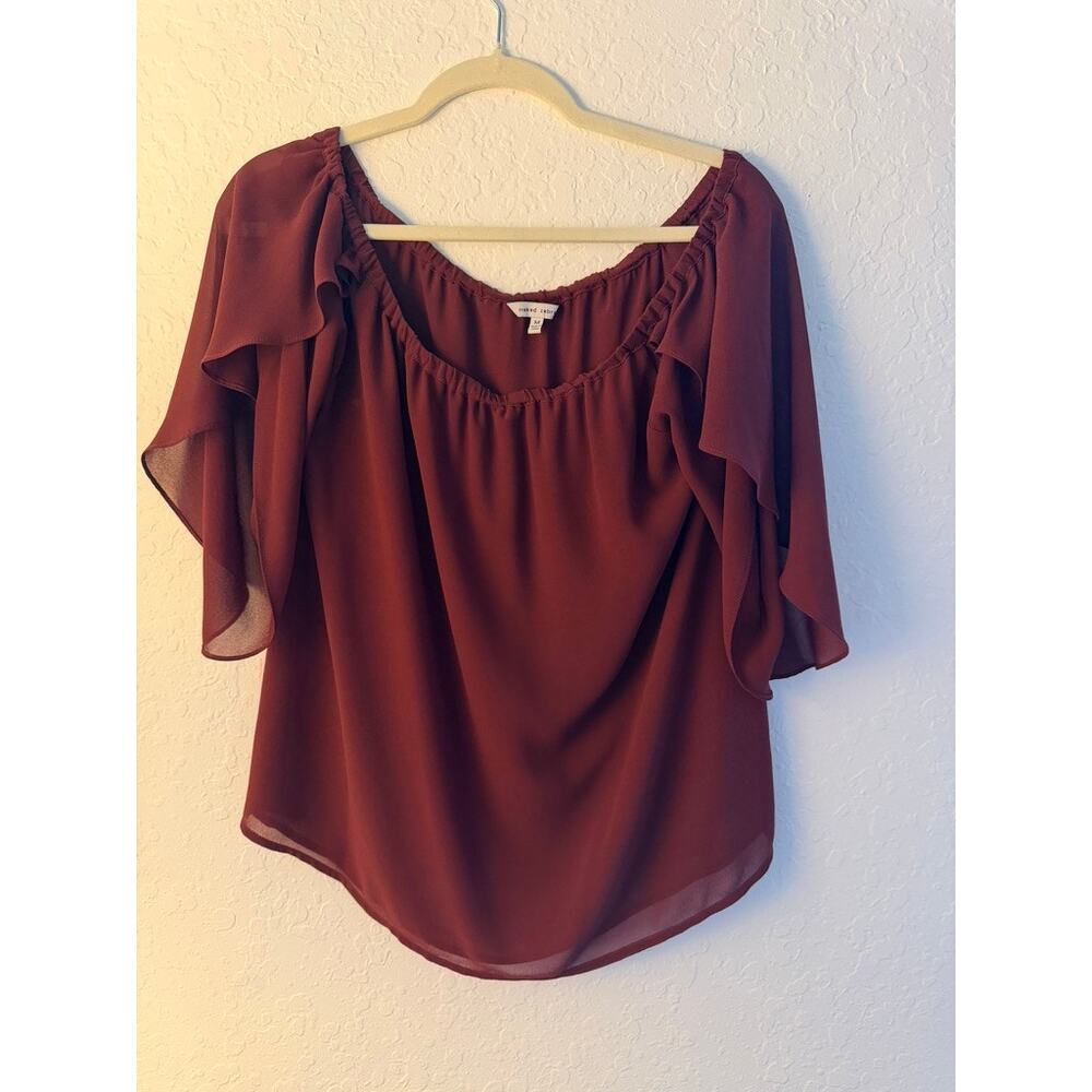 Naked Zebra Couture Burgundy Off-Shoulder Flutter Sleeve Blouse Size M